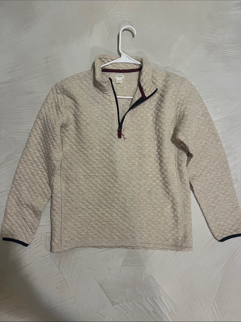 CrewCuts Cream Quilted Half-Zip Pullover with Navy Trim
